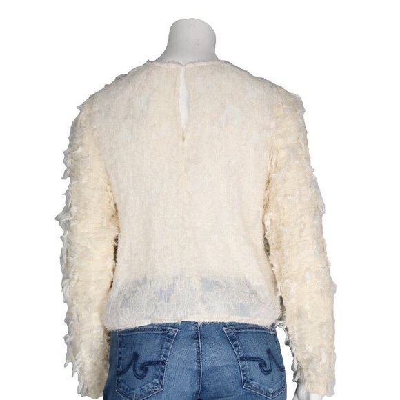 Mable Women's Size Small Pale Yellow Blouse Semi-Sheer Ruched Long Sleeve Shirt - Picture 4 of 10